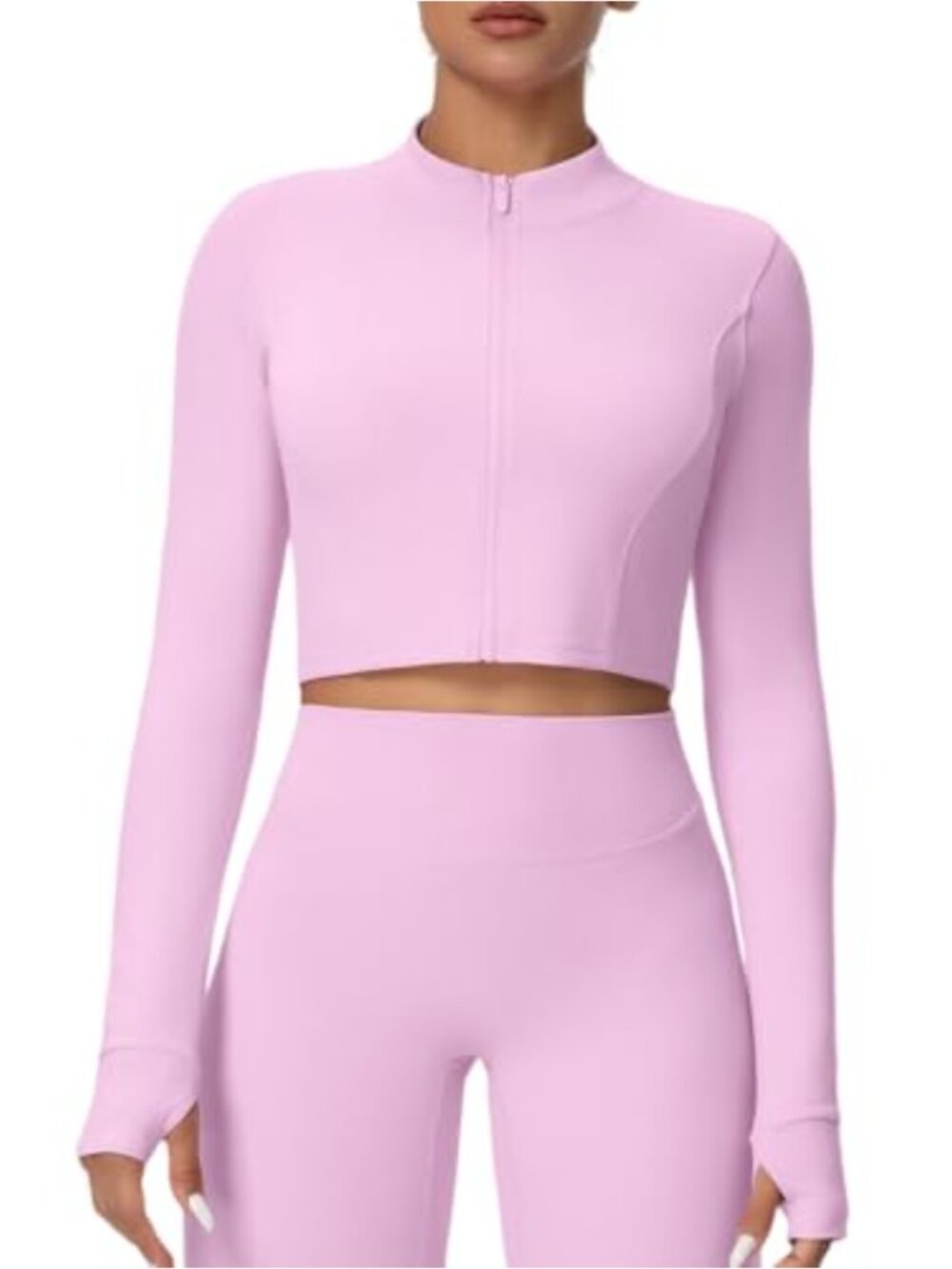 Women's Full Zip Athletic Crop Jacket Thumbhole Long Sleeve Workout Yoga Top